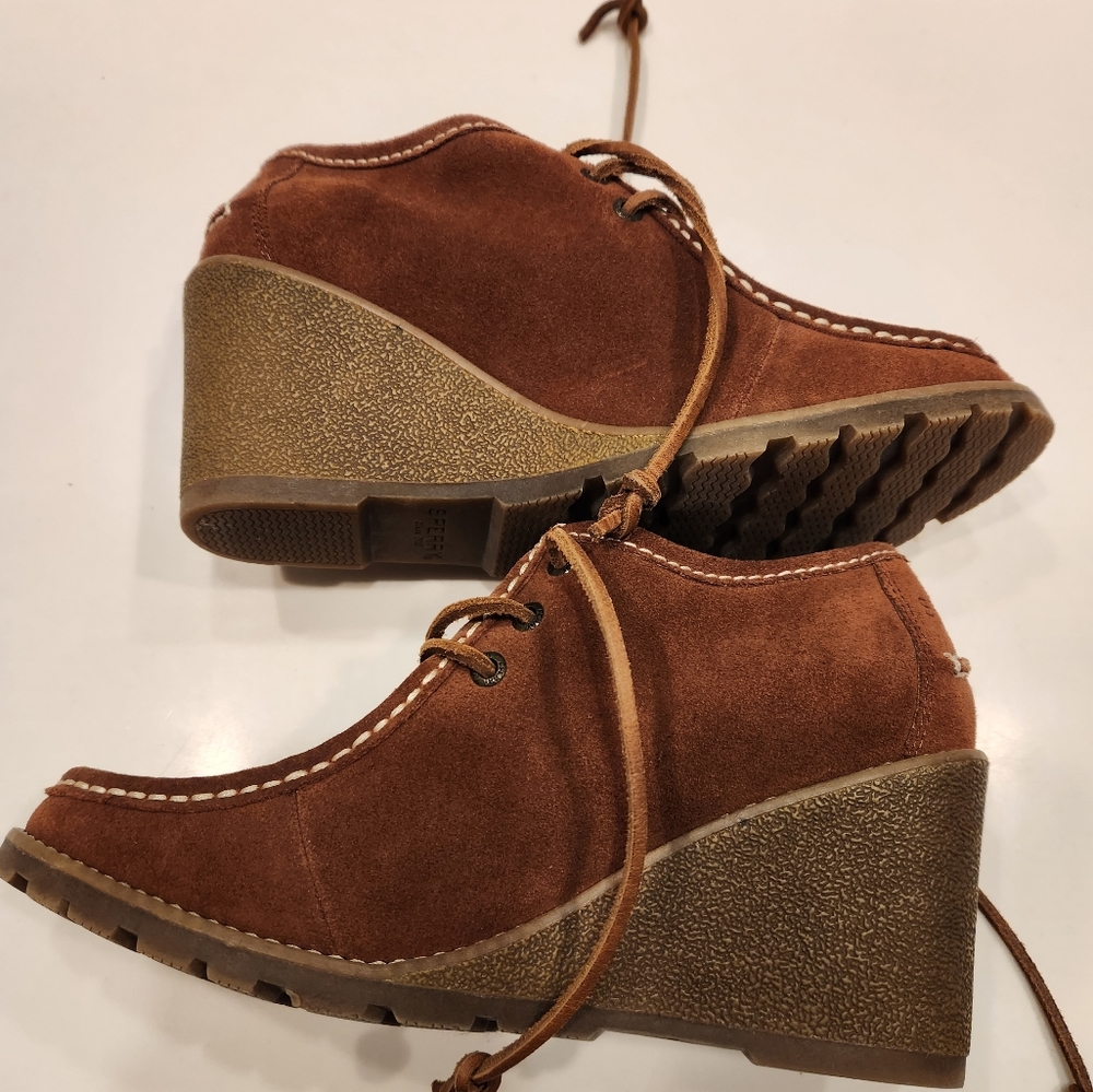 Sperry Suede Wedge Boots /New